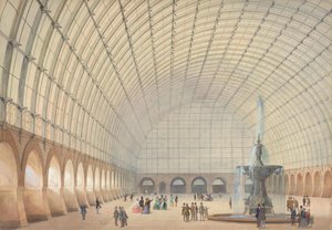 Tervezés egy bécsi edző- és ipari kiállítóteremhez, perspektivikus belső nézet, 1853. alkotó: Paul Eduard Sprenger