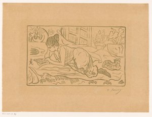 Olvasó nő feküdt az ágyon alkotó:  (signed by artist) Paul Élie Ranson