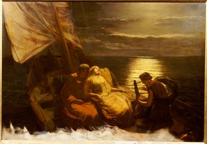 Glaucus és Ione menekülése a vak lánnyal, Nydiával, Pompeiiből, 1860