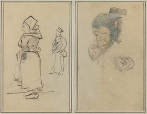 Egy breton nő és egy álló férfi; Egy majom feje és keze [recto] alkotó: Paul Gauguin