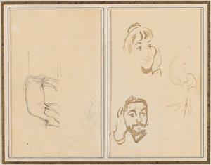Egy legelő tehén; Egy nő feje az arcán, és egy férfi feje, aki a kezét a fülén [verso] alkotó: Paul Gauguin