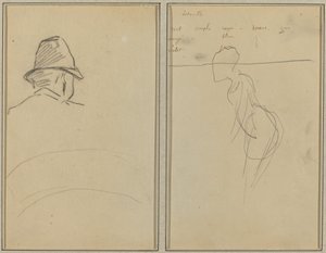 Kalapos férfifej, hátulról nézve; Egy álló nő [recto] alkotó: Paul Gauguin