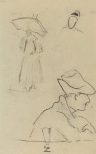 Egy esernyőt tartó személy és egy ülő férfi kalappal és pohárral [verso] alkotó: Paul Gauguin