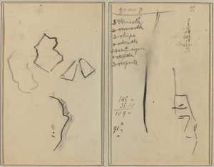 Egy profil és négy alakzat; Vázlat egy férfi fejéről [recto] alkotó: Paul Gauguin