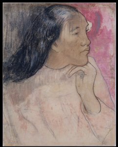 Tahitii nő virággal a hajában alkotó: Paul Gauguin