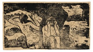 A fekete szikláknál, a késői fametszetek szvitjéből alkotó: Paul Gauguin