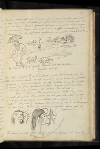 Avant et après - szöveg és rajzok "le petit mignon"-ról és kutyáiról Cytherában, valamint két fejről (önarckép?) egy kávézóban alkotó: Paul Gauguin