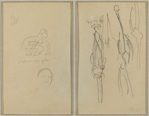 Guggoló majom és emberfej; Csontok és izmok [verso] alkotó: Paul Gauguin