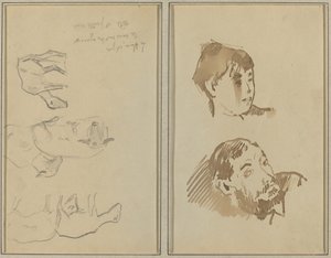 Öt bárány; Egy nő feje és egy szakállas férfi feje [recto] alkotó: Paul Gauguin