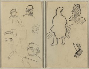 Öt tanulmány katonákról és egy női arcról; Két ábra [rekto] alkotó: Paul Gauguin