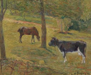 Francia: Vache et cheval dans un pré Tehén és ló a réten alkotó: Paul Gauguin