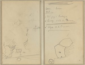 Majom feje; Palackok és italok készlete [verso] alkotó: Paul Gauguin