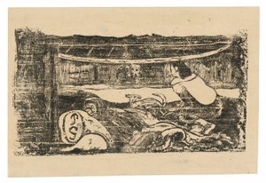 Tahiti kunyhó belseje, a Late of Late Wood-Block Prints Suite-ból alkotó: Paul Gauguin