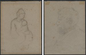 Anya és gyermeke (recto); férfi mellszobor profilja (verso) alkotó: Paul Gauguin