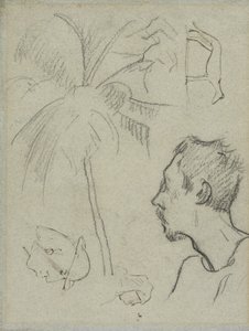 Charles Laval profilja pálmafával és egyéb vázlatokkal alkotó: Paul Gauguin