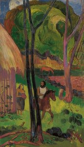 Lovasok a kunyhó előtt (Cavalier devant la case). 1902 alkotó: Paul Gauguin