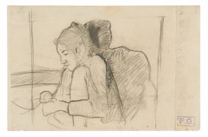 Ülő tahiti nő (recto), Kakasok és csirkék vázlatai (fordítva) alkotó: Paul Gauguin