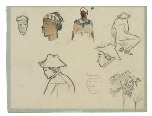 Alak- és lombvázlatok (recto); Charles Laval profilja pálmafával és más vázlatokkal (verso) alkotó: Paul Gauguin