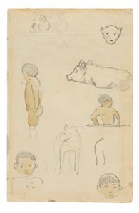 Álló alakok és állatok vázlatai alkotó: Paul Gauguin