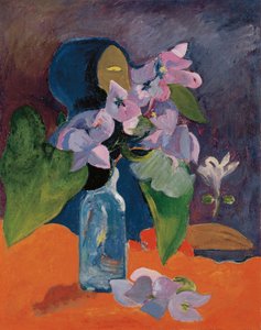 Gauguin, Paul Eugene Henri (1848-1903) csendélet virágokkal és bálványokkal. Olaj, vászon, kb 1892, Mérete: 40,3x32. Kunsthaus Zuerich alkotó: Paul Gauguin