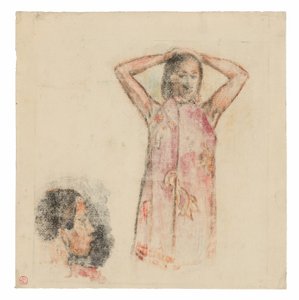Tahiti lány rózsaszín Pareu-ban alkotó: Paul Gauguin