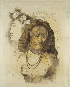 Tahiti nő gonosz lélekkel, 1899-1900 (monotípia akvarellel papíron) alkotó: Paul Gauguin