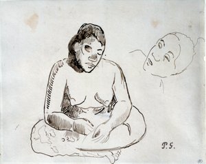 Tahiti nő ül Paul Gauguin (1848-1903) tintatanulmánya 19. századi Párizs, Louvre Múzeum alkotó: Paul Gauguin