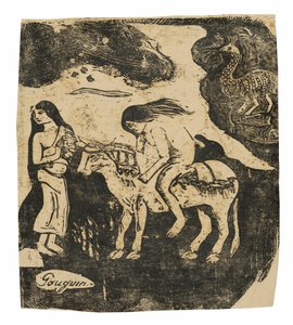 Az Europa megerőszakolása, a késői fametszetnyomatok szvitből alkotó: Paul Gauguin
