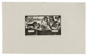 Három ember, egy maszk, egy róka és egy madár, a Le sourire fejdísz alkotó: Paul Gauguin