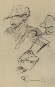 Három tanulmány egy kalapot viselő férfiról [recto] alkotó: Paul Gauguin