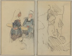 Két breton nő; Tájkép [rekto] alkotó: Paul Gauguin