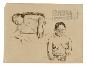 Két tahiti nő és egy marquesai füldugó alkotó: Paul Gauguin