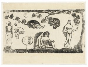 Nők, állatok és lombok, a késői fatömbnyomatok sorozatából alkotó: Paul Gauguin