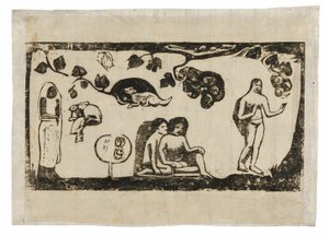 Nők, állatok és lombok, a késői fametszetnyomatok szvitjéből alkotó: Paul Gauguin