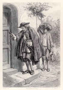 Gulliver délután háromkor érkezik haza, és belép a házba, a Gullivers Travels francia kiadásából, Jonathan Swifttől alkotó: Paul Gavarni