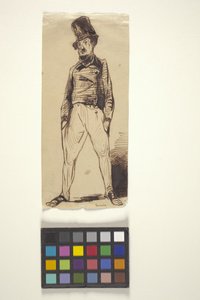 Férfi zsebben (toll és tinta törtfehér papírra) alkotó: Paul Gavarni