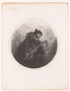 Egy bendzsós férfi énekel és szerenádot játszik Sérénade espagnole (cím a tárgyon) Illusztrációk Jeanne Gavarni dalaihoz (sorozat címe) Illustrations des Mélodies de Madame Jeanne Gavarni (sorozat címe) alkotó: Paul Gavarni