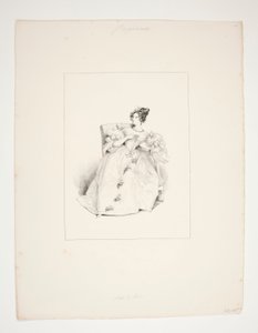 BÁLIRUHA. Jouenne frizura, Nattier virágok. alkotó: Paul Gavarni