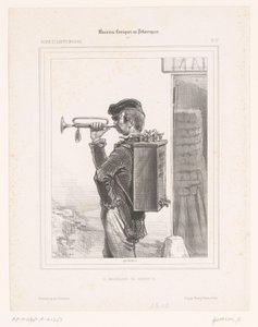 A csapok eladója trombitán játszik Le marchand de robinets (cím a tárgyon) Komikus zenészek (sorozat címe) Musicians Comiques ou Pittoresques (sorozat címe a tárgyon) alkotó: Paul Gavarni