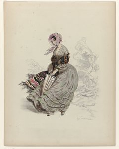 A szélben sétáló nő napernyővel, 1840 alkotó: Paul Gavarni