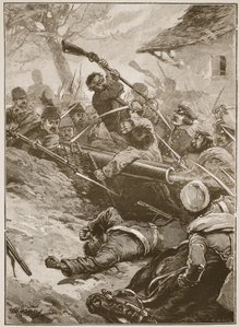„Aztán egy fejtörés következett” – illusztráció a „Tizekilencedik század csatái” című művéből, Archibald Forbes, G.A. Henty és Arthur Griffiths őrnagy alkotó: Paul Hardy