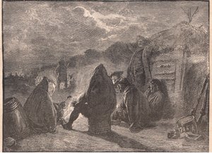 Washington a Valley Forge-ban a tábortűz mellett alkotó: Paul Hardy