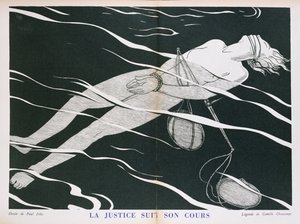 A Floury által kiadott „Parlons Francais”-ból az „Igazságosság követi útját”, az igazságszolgáltatási rendszer karikatúrája. 1934 alkotó: Paul Iribe