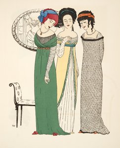 Három estélyi ruha a Les Robes de Paul Poiret pubból. 1908 (sablonnyomat)