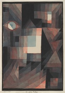 Absztrakt. Piros/zöld színátmenet némi cinnibárral függőleges formátumban alkotó: Paul Klee