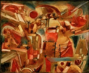 Sziklás táj (pálmákkal és fenyőkkel) alkotó: Paul Klee
