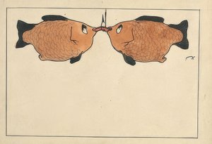 Cím nélkül (két hal, horog, féreg). 1901 alkotó: Paul Klee