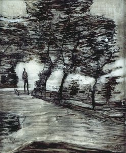 Parkösvény, magas férfival és kutyával alkotó: Paul Klee