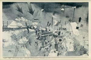 Kilátás a súlyosan veszélyeztetett Pintz városára alkotó: Paul Klee