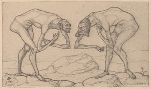 Két férfi, feltételezve, hogy magasabb pozícióban vannak, találkozik a Two Men Meet... című filmmel, 1903. alkotó: Paul Klee